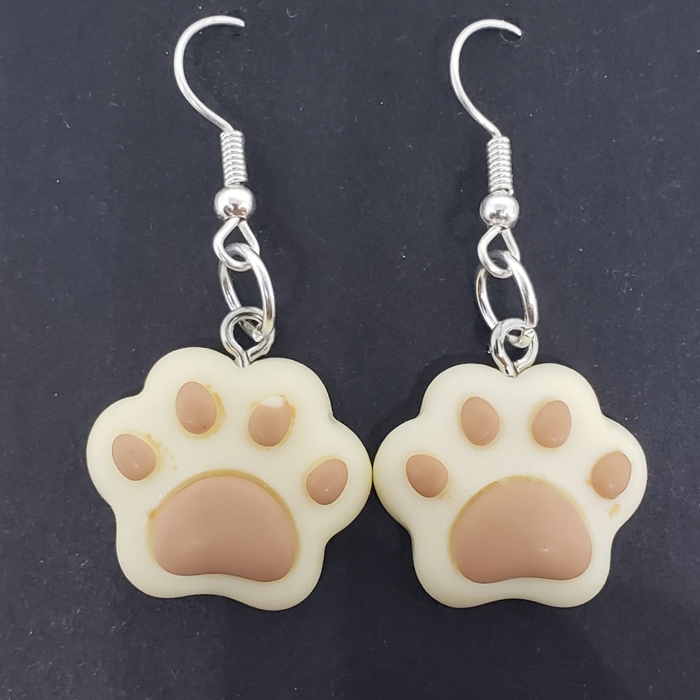 Handmade Kawaii Brown Tan Cat Dog Paw Earrings